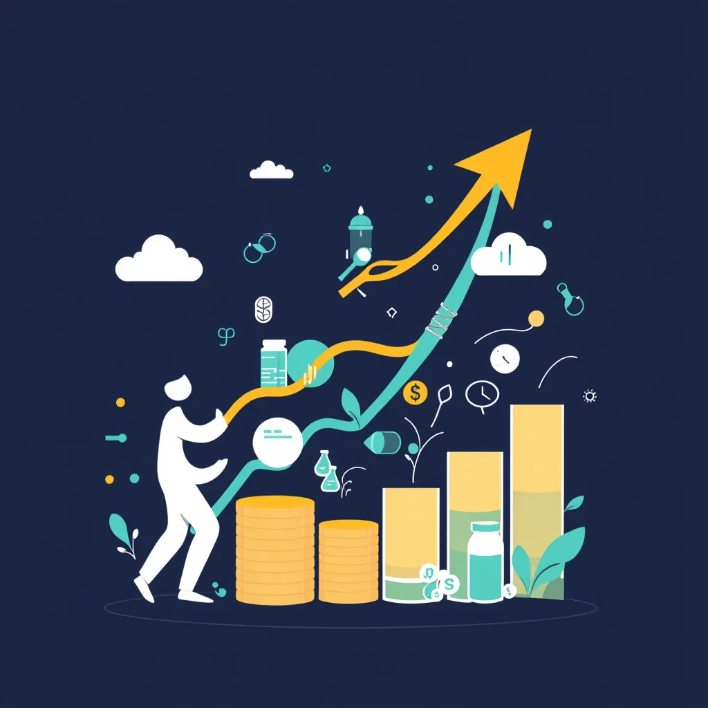 Illustration of a financial growth concept with a person interacting with a rising graph.