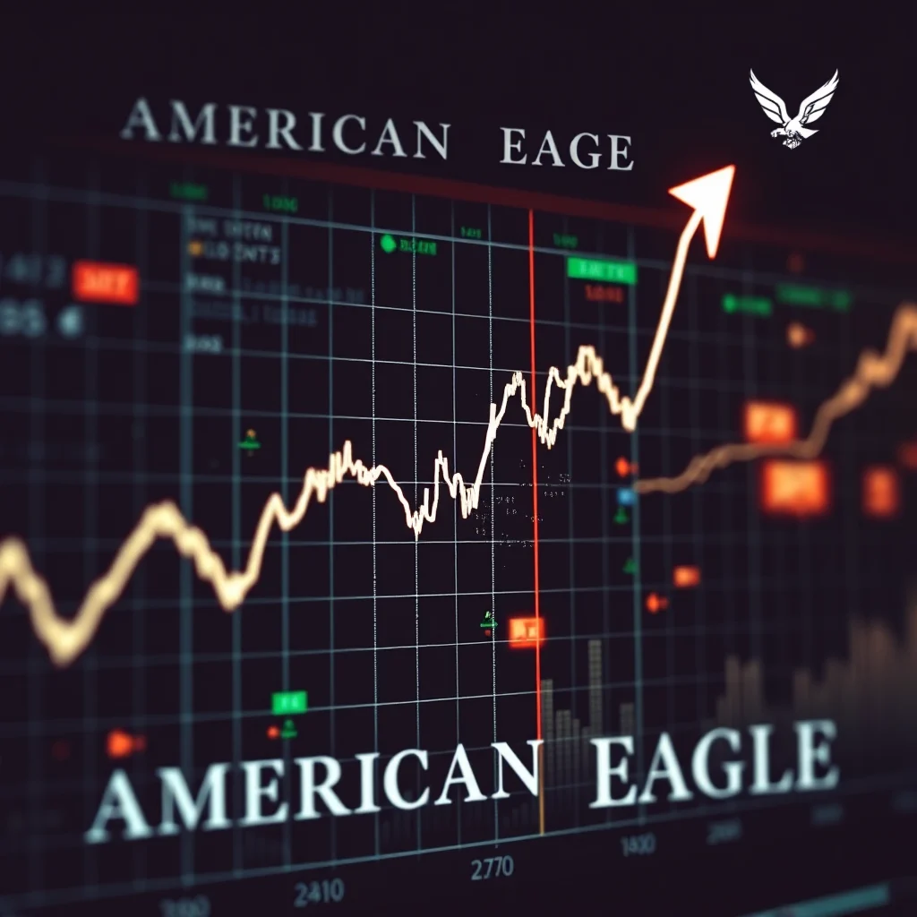 The American Eagle logo is displayed above a stock market graph showing a sharp upward trend.